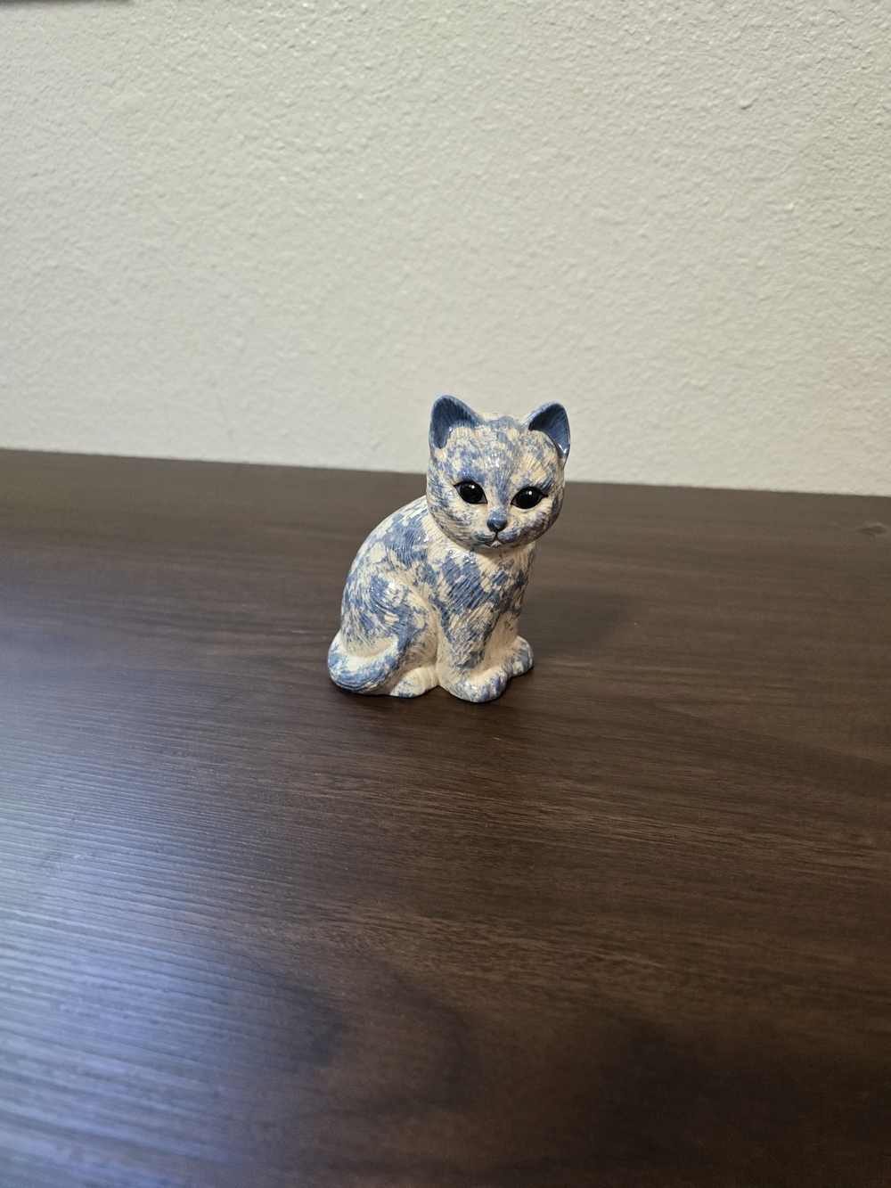 Blue and White Ceramic Cat Figurine
